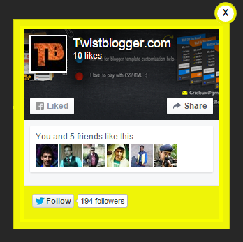 Demo of Facebook popup like page page box for blogger