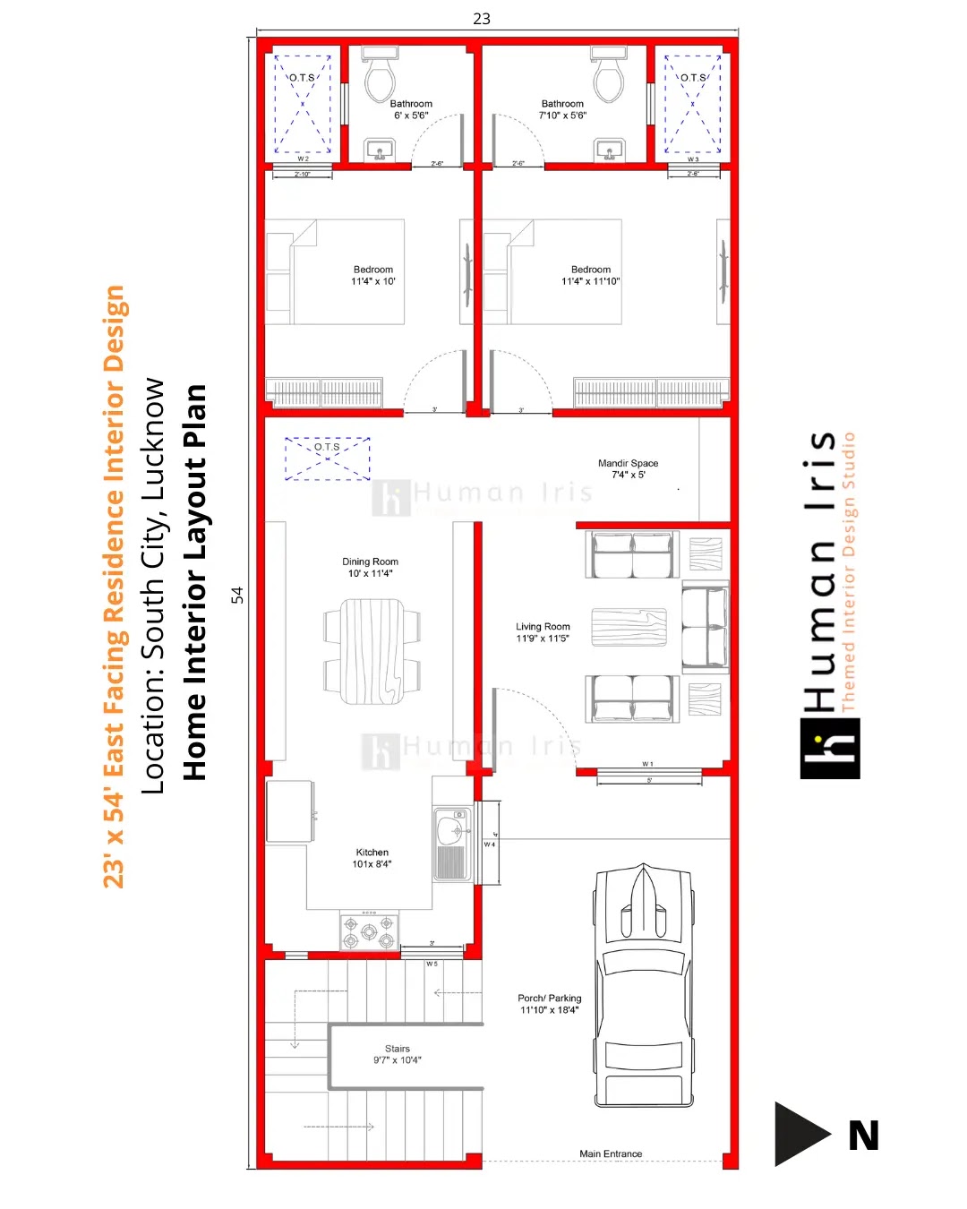 23' x 54' East Facing Home Floor Plan As Per Vastu Shastra