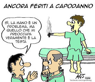 capodanno, botti, feriti, esplosivi, satira, vignetta