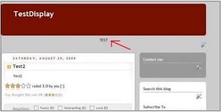 Example of blogger header with text gadget added below with text TEST