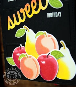 Sunny Studio Stamps: Fruit Cocktail Comic Strip Everyday Dies Black Die Cut Background Fruit Themed Birthday Card by Vanessa Menhorn