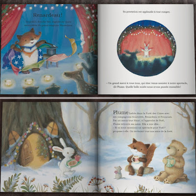 Le spectacle de Noël de Plume livre pour enfant sur la bienveillance, la générosité, l'amitié, de Rebecca Harry  Editions Gründ