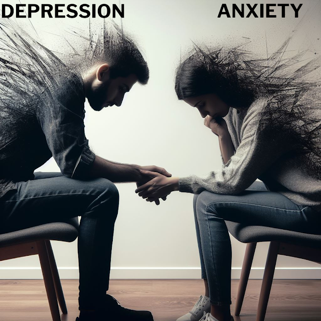 Patient of depression and anxiety setting next to each other