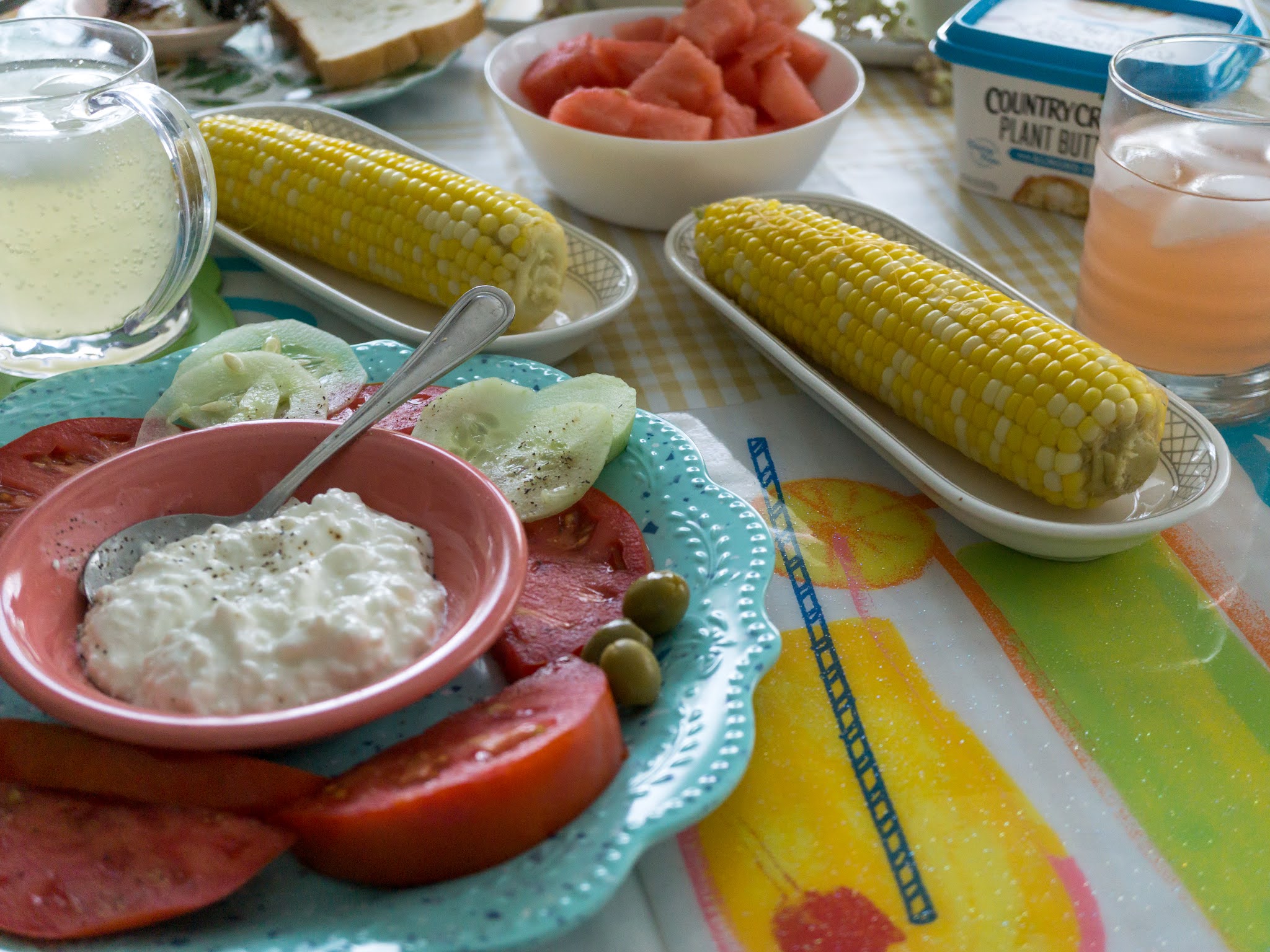 fresh corn, tomatoes, and cottage cheese