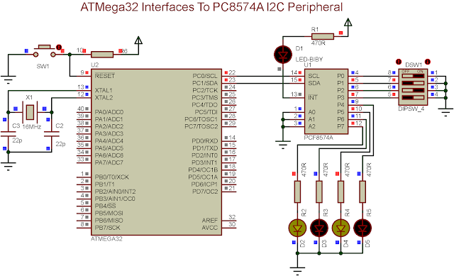 ATMega32 TWI interfaces to PCF8574A parallel port expander