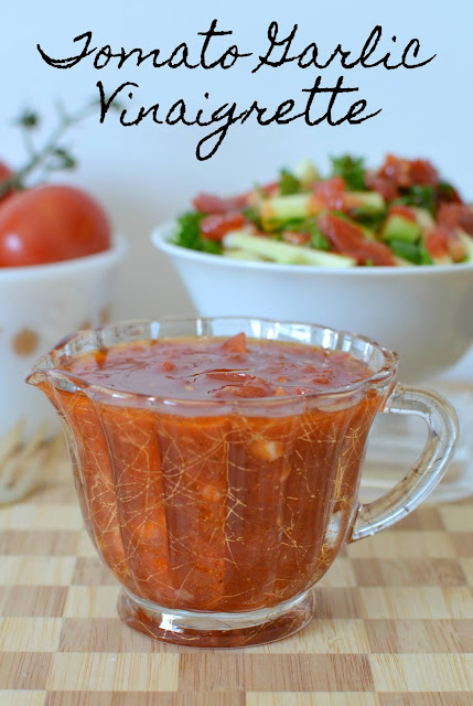 This summer tomato garlic salad dressing is perfect with lettuce salads, pasta salads and delicious drizzled over roasted vegetables! Skip the store bought stuff and make this instead!