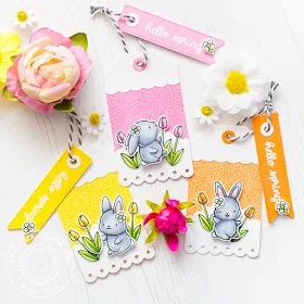 Sunny Studio Stamps: Chubby Bunny Fancy Frames Spring Greetings Build-A-Tag Hello Spring Card by Mona Toth