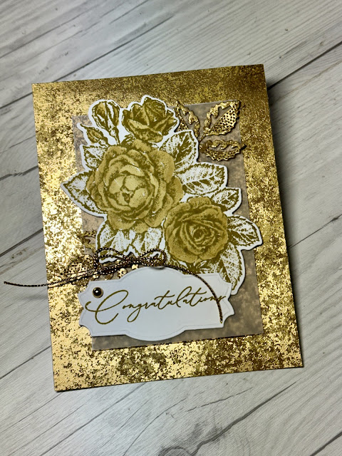 Distressed Gold Card using Stampin' Up! Stippled Roses Stamp Set and Dies