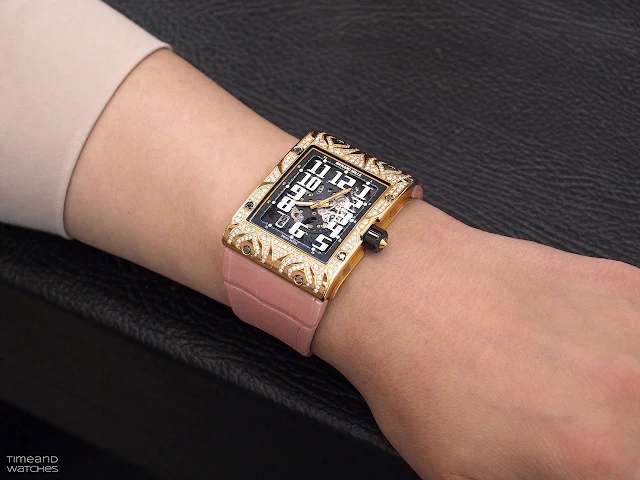 Wristshot of the Richard Mille RM 016 Automatic Extra Flat Diamond Set