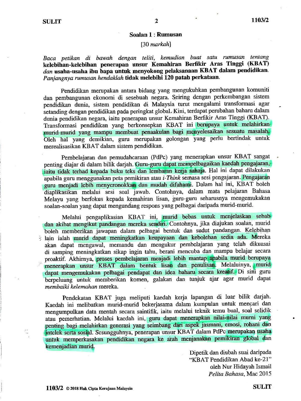 Contoh Soalan Kbat Bahasa Melayu Spm