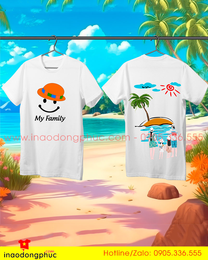 May và in áo phông gia đình đi biển
