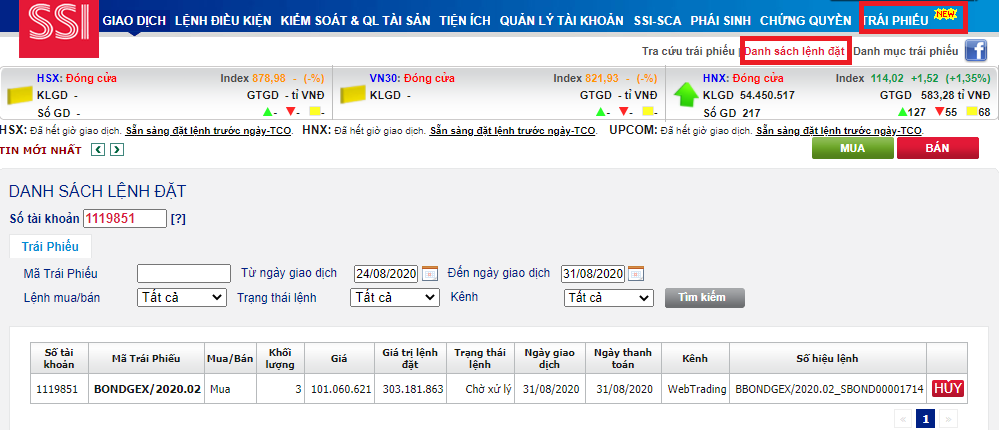 Hướng dẫn mua trái phiếu SBond trực tuyến trên Web Trading SSI