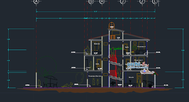 Insular house 3 levels in AutoCAD 