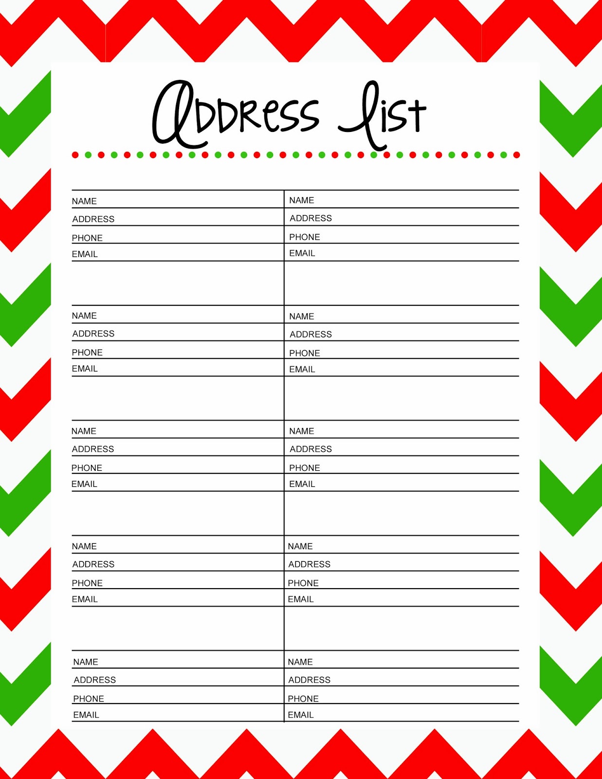 Free Printable Christmas Cards Address List {25 Days to an 