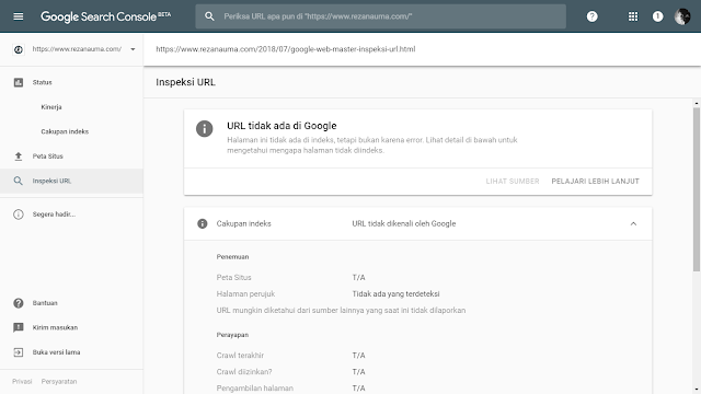 Status BELUM di index (artikel baru)