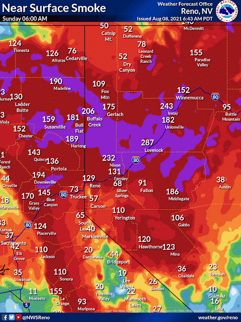Sunday, August 8, 2021 - National Weather Service Reno's Smoke Forecast - #Dixiefire Graphics