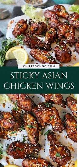 Sticky Asian Chicken Wings with Garlic Yogurt Dip