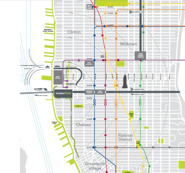 Illustration of Manhattan with position of Hudson Yards