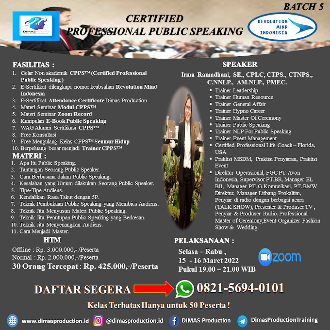 WA.0821-5694-0101 | CERTIFIED PROFESSIONAL PUBLIC SPEAKING (CPPS™) 15 Maret 2022