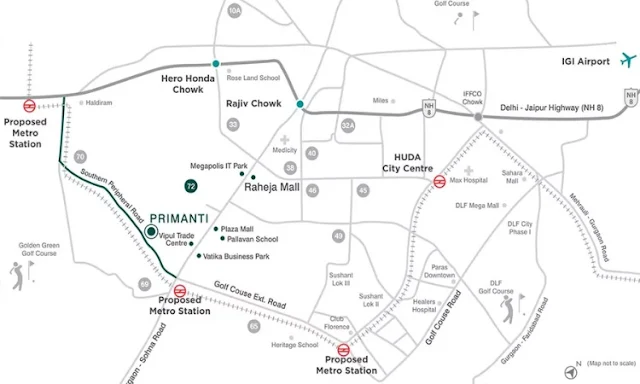 Tata Primanti Sector 72 Gurgaon Location Map