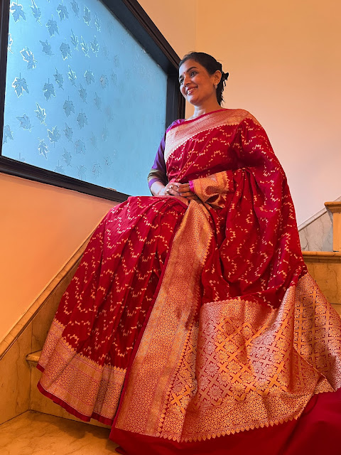 Red mushroo silk saree