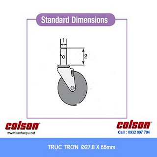 Bảng vẽ kích thước trục trơn bánh xe đẩy cao su STO chịu tải trọng (80~100kg) : 