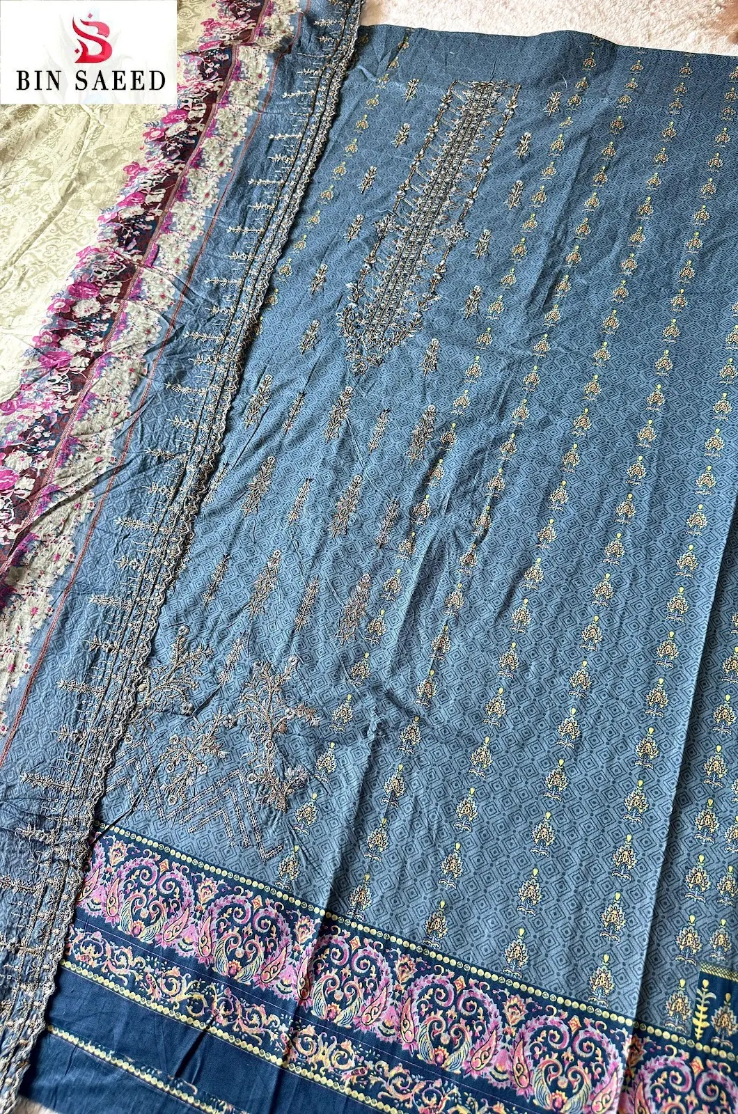Design 3537 Bin Saeed Jihan Lawn Self Embroidrey Karachi Salwar Suits