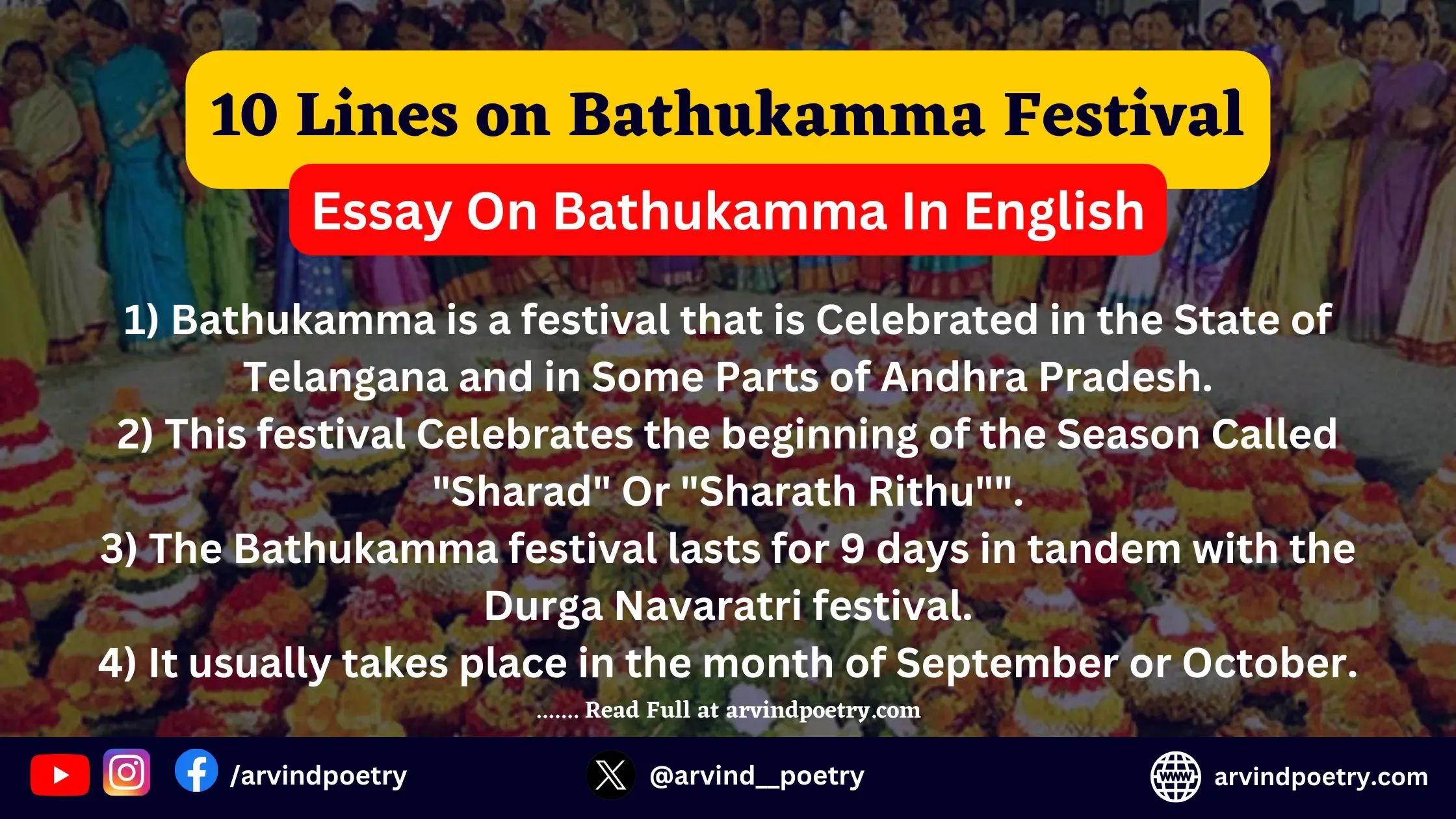 10 Lines on Bathukamma Festival | Essay On Bathukamma In English