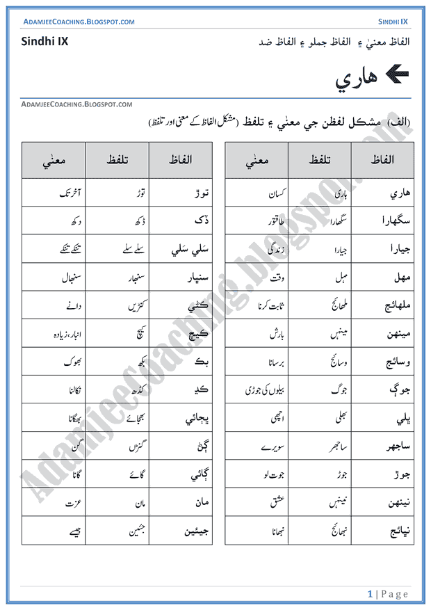 kisan-words-meanings-and-idioms-sindhi-notes-for-class-9th