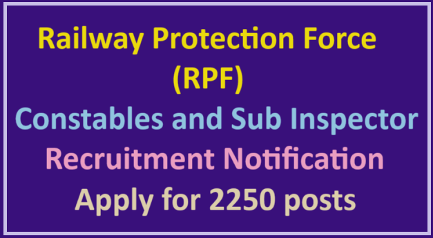 RPF Railway Protection Force Constables and Sub Inspector Recruitment Notification 2024: Apply for 2250 Vacancies