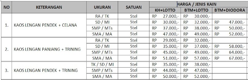 Ide Penting 55+ Daftar Harga Kaos Seragam Sekolah