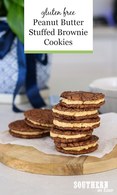 Peanut Butter Stuffed Brownie Cookies Recipe - gluten free, sandwich cookies, copycat butterbing cookies recipe, peanut butter buttercream