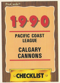 Calgary Cannons 1990 team checklist card