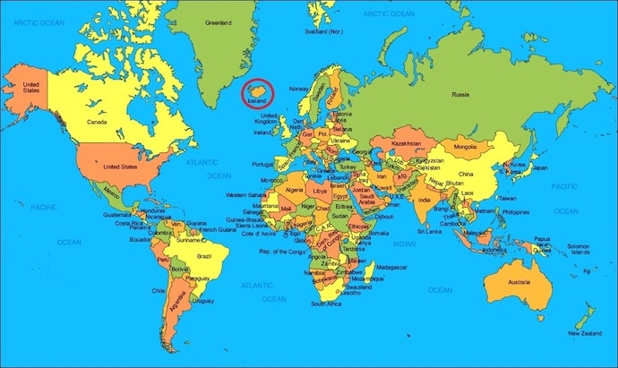 İzlanda Dünya Haritası