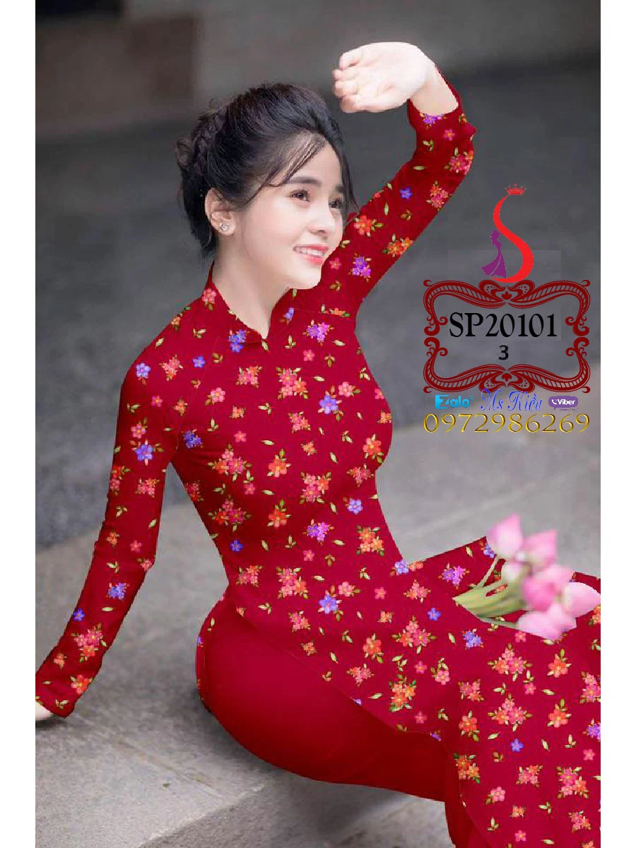 Duyên dáng nét Thanh Xuân với design áo dài hoa nhí đẹp VSHP098115