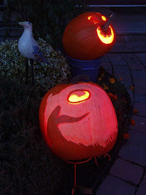  This is my other pumpkin. I’m not sure what he actually is but he looks kinda like Grover from Sesame Street with a new nose.