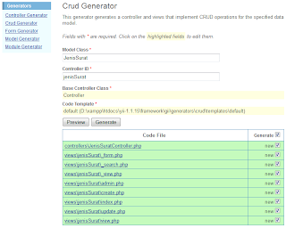 crud generator gii (jenis_surat)