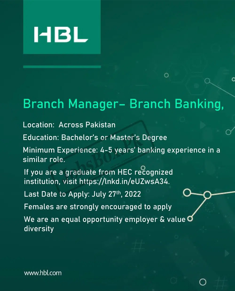 Habib Bank Limited HBL Jobs 2022 Latest Advertisement