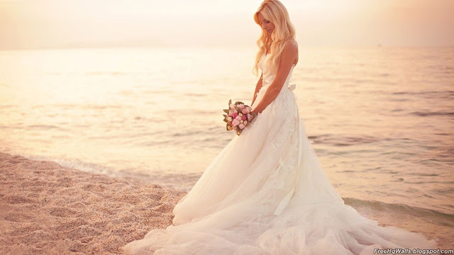 Bride at Beach Wallpaper