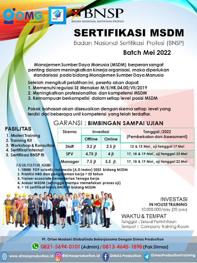 WA.0821-5694-0101 | Sertifikasi Manajemen Sumber Daya Manusia (MSDM) BNSP RI Batch Mei 2022