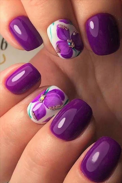 Beautiful Flower Nail Art Designs & Ideas (Nail Art-Purple)