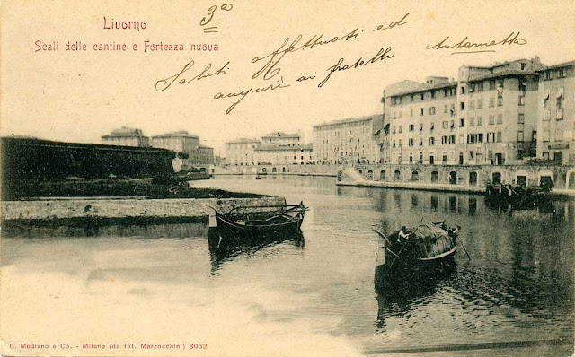 Old postcard, Scali delle Cantine, Livorno