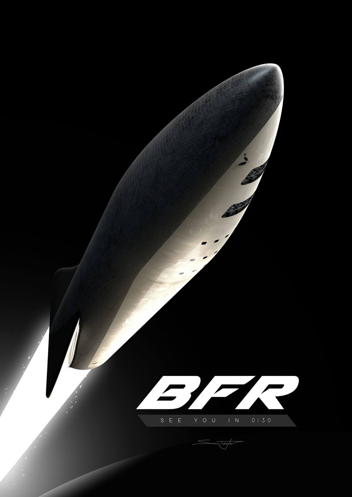 Poster with SpaceX BFR spaceship by Sam Taylor