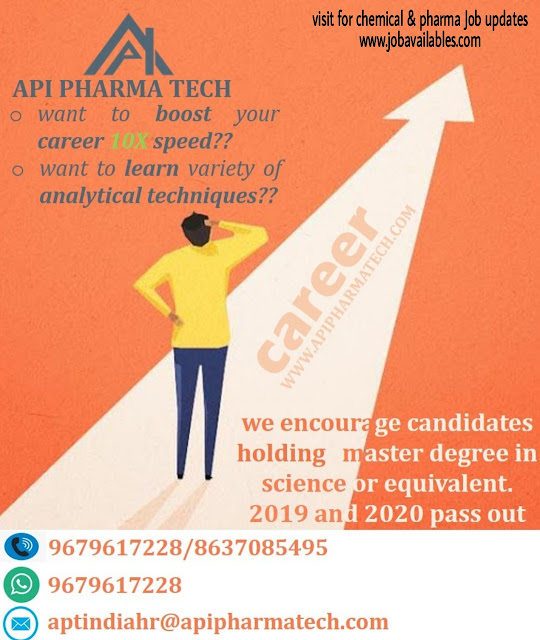 Job Availables, API Pharma Tech Job Opening For Master Degree In Science or Equivalent