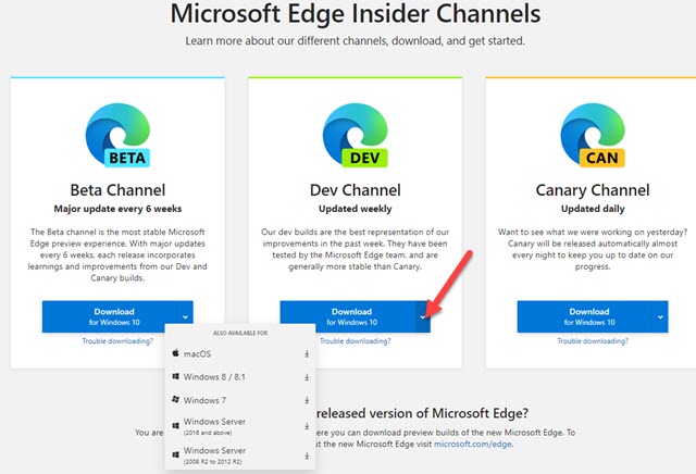 canali insider di microsoft edge