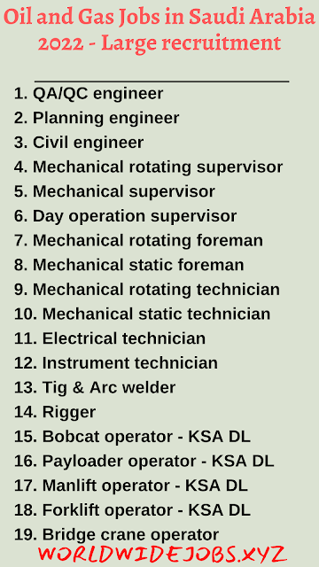 Oil and Gas Jobs in Saudi Arabia 2022 - Large recruitment