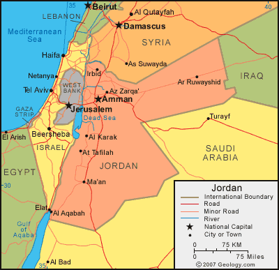 Simple basic map of Jordan