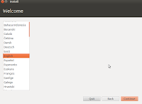 Welcome screen. Select language ubuntu 12.04 installation