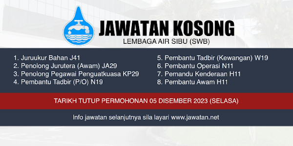 Jawatan Kosong Lembaga Air Sibu (SWB) 2023