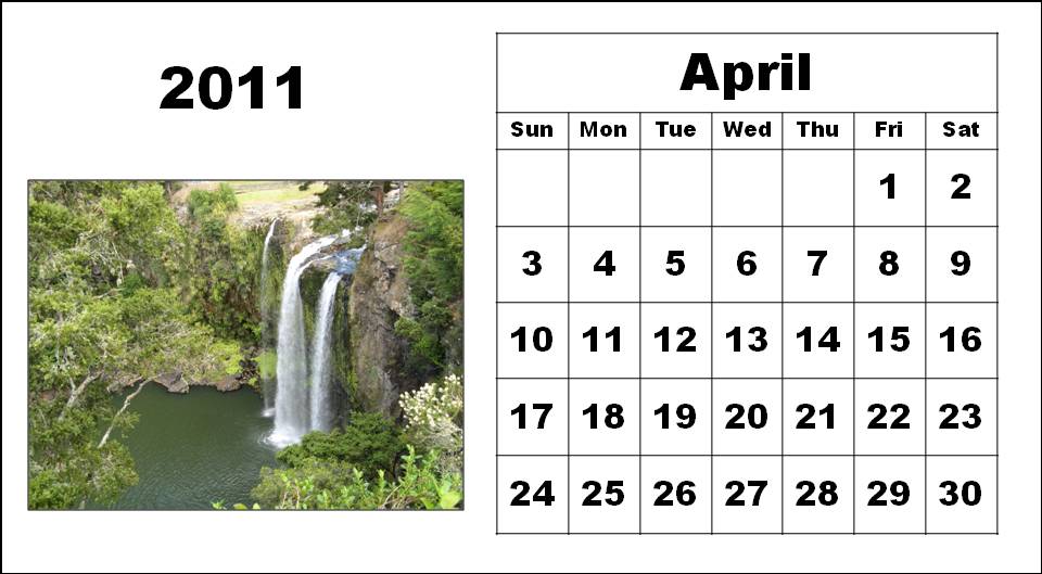 Homemade Printable Calendar 2011 April with big fonts colorful pictures